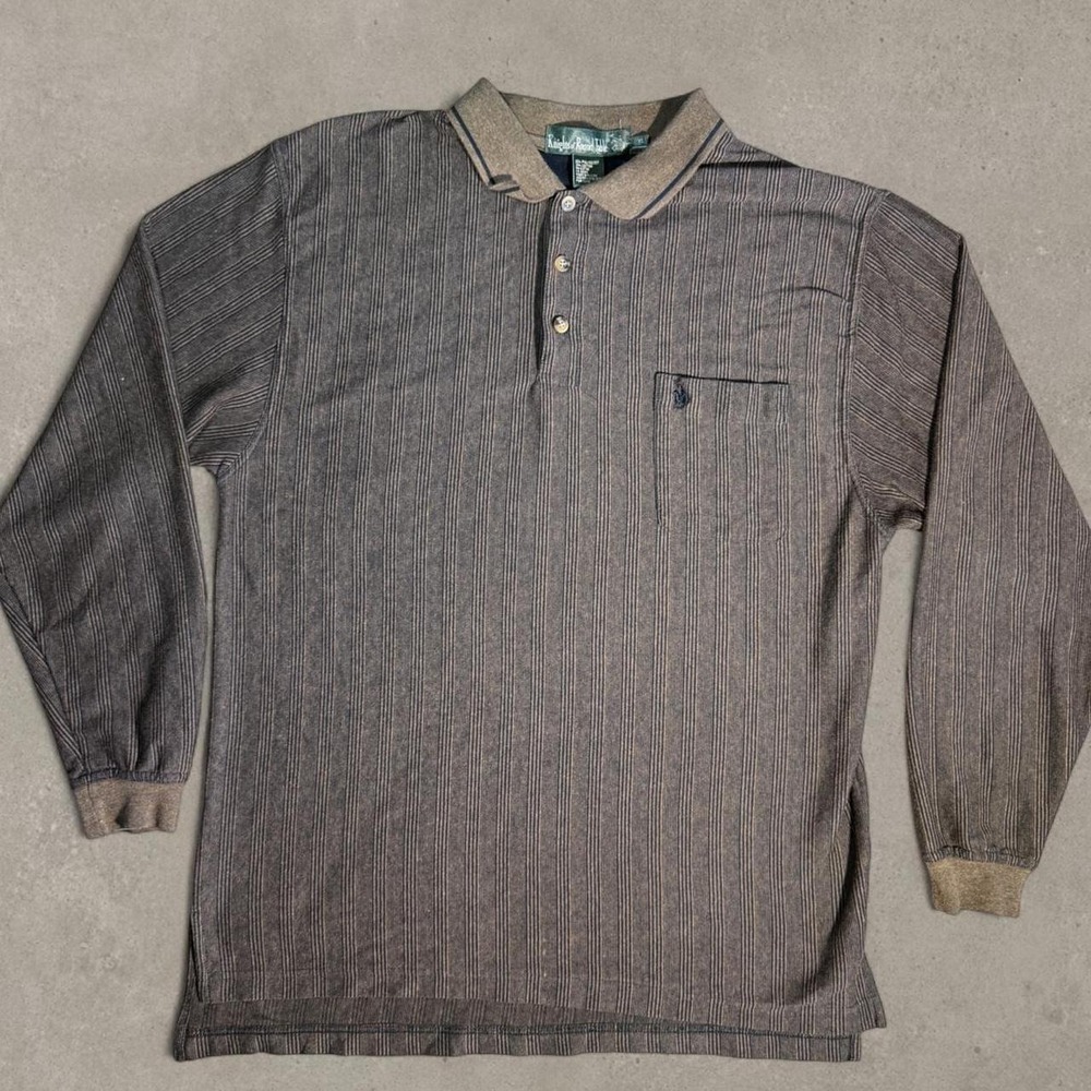 Knights of Round Table Brown Striped Rugby Polo Shirt Long Sleeve Vintage